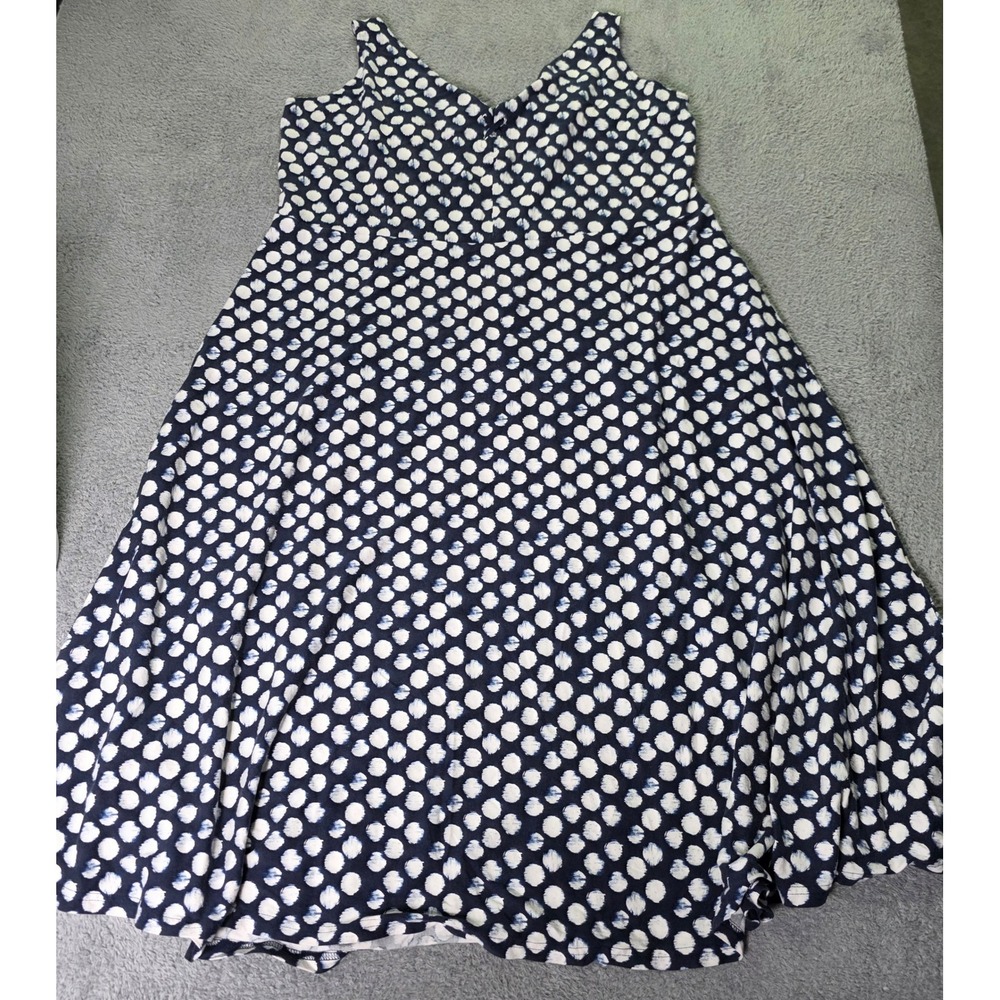 Chaps Womens 3X A-Line Dress Navy Blue White Polka Dot Cotton Lace-Up V-Neck